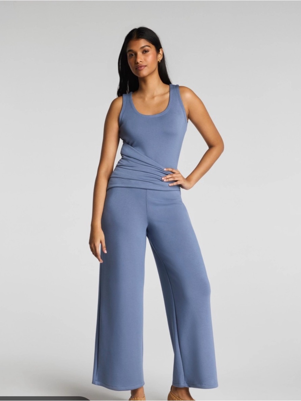 SPANX Sleeveless Wide-Leg Jumpsuit in Dusty Blue tall